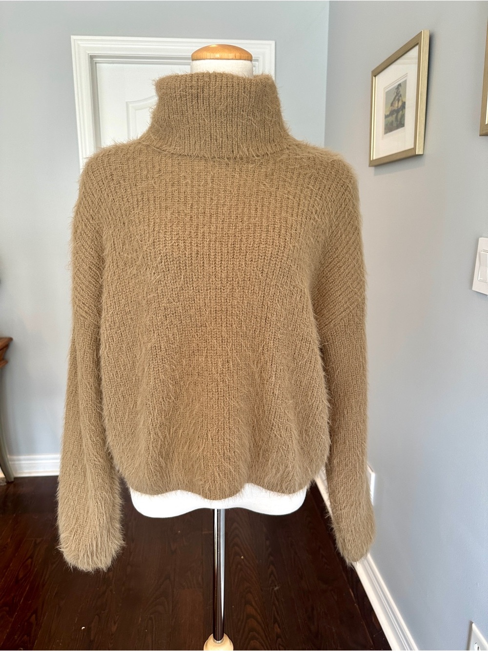 VERO MODA Fuzzy High-Neck Sweater in Camel Brown